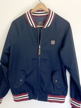 Trojan Navy Blue Bomber Jacket Varsity Stripe Trim  — Like New
